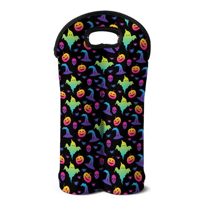 Colorful Halloween Party Pattern Print Double Neoprene Wine Tote