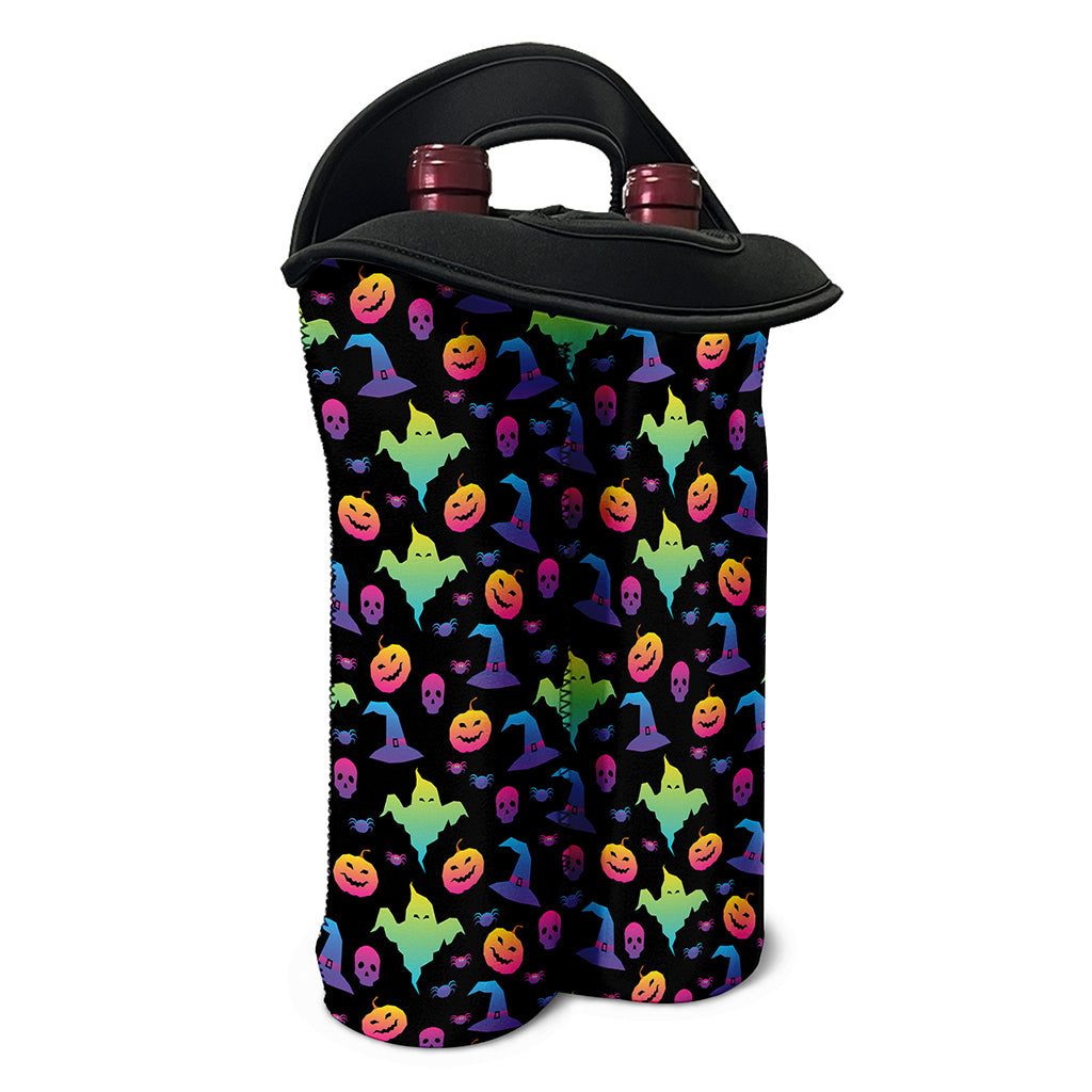 Colorful Halloween Party Pattern Print Double Neoprene Wine Tote