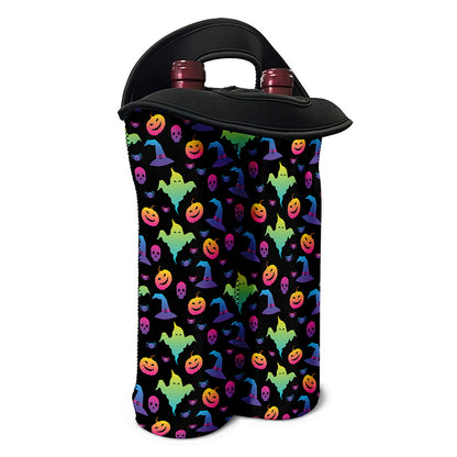 Colorful Halloween Party Pattern Print Double Neoprene Wine Tote