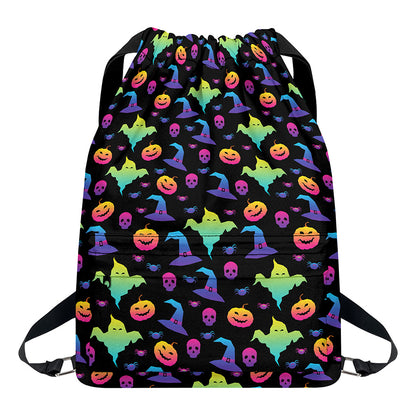 Colorful Halloween Party Pattern Print Drawstring Backpack