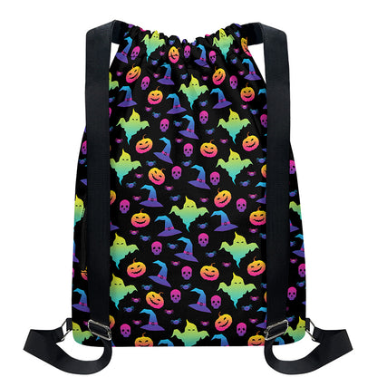 Colorful Halloween Party Pattern Print Drawstring Backpack