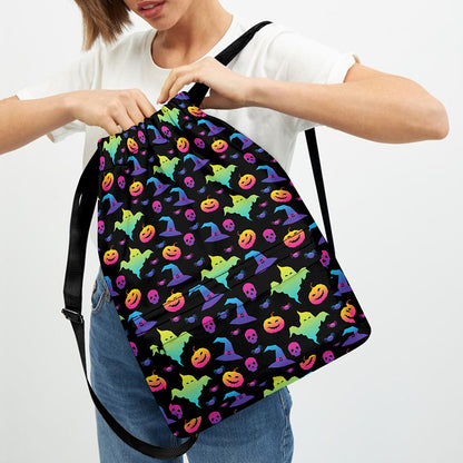 Colorful Halloween Party Pattern Print Drawstring Backpack