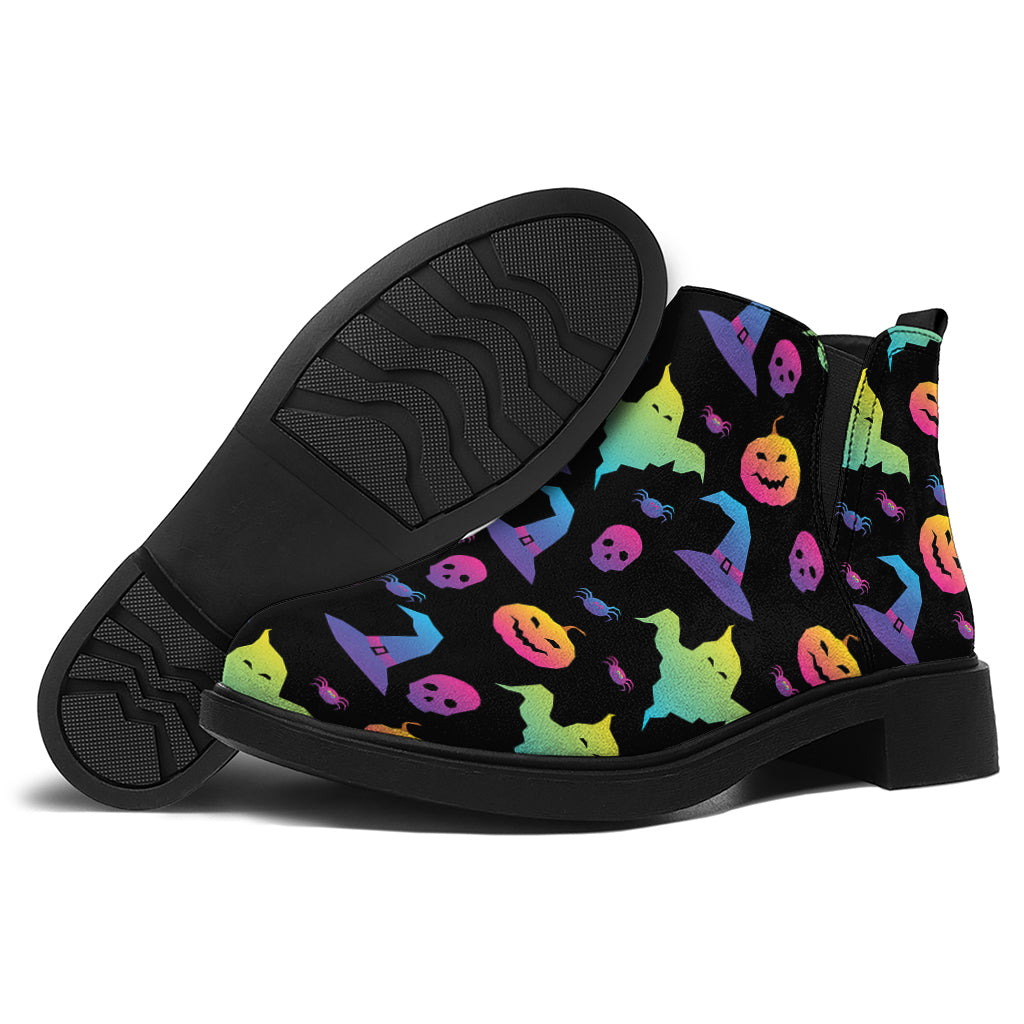 Colorful Halloween Party Pattern Print Flat Ankle Boots