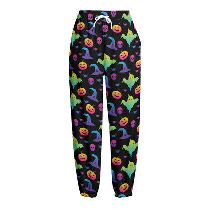 Colorful Halloween Party Pattern Print Fleece Lined Knit Pants