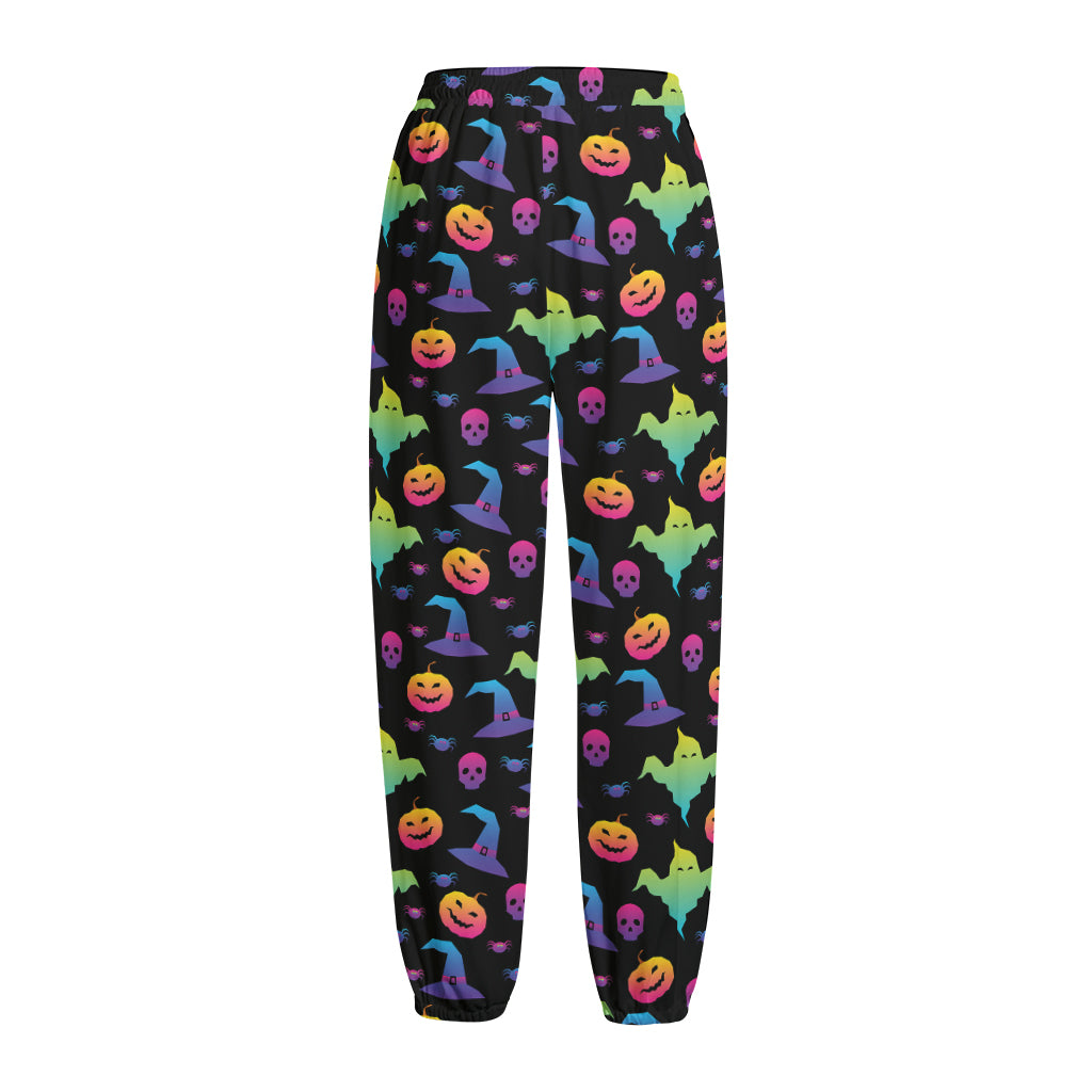 Colorful Halloween Party Pattern Print Fleece Lined Knit Pants