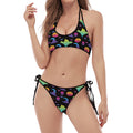 Colorful Halloween Party Pattern Print Halter Scoop Tie Side Bikini