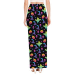 Colorful Halloween Party Pattern Print High Slit Maxi Skirt