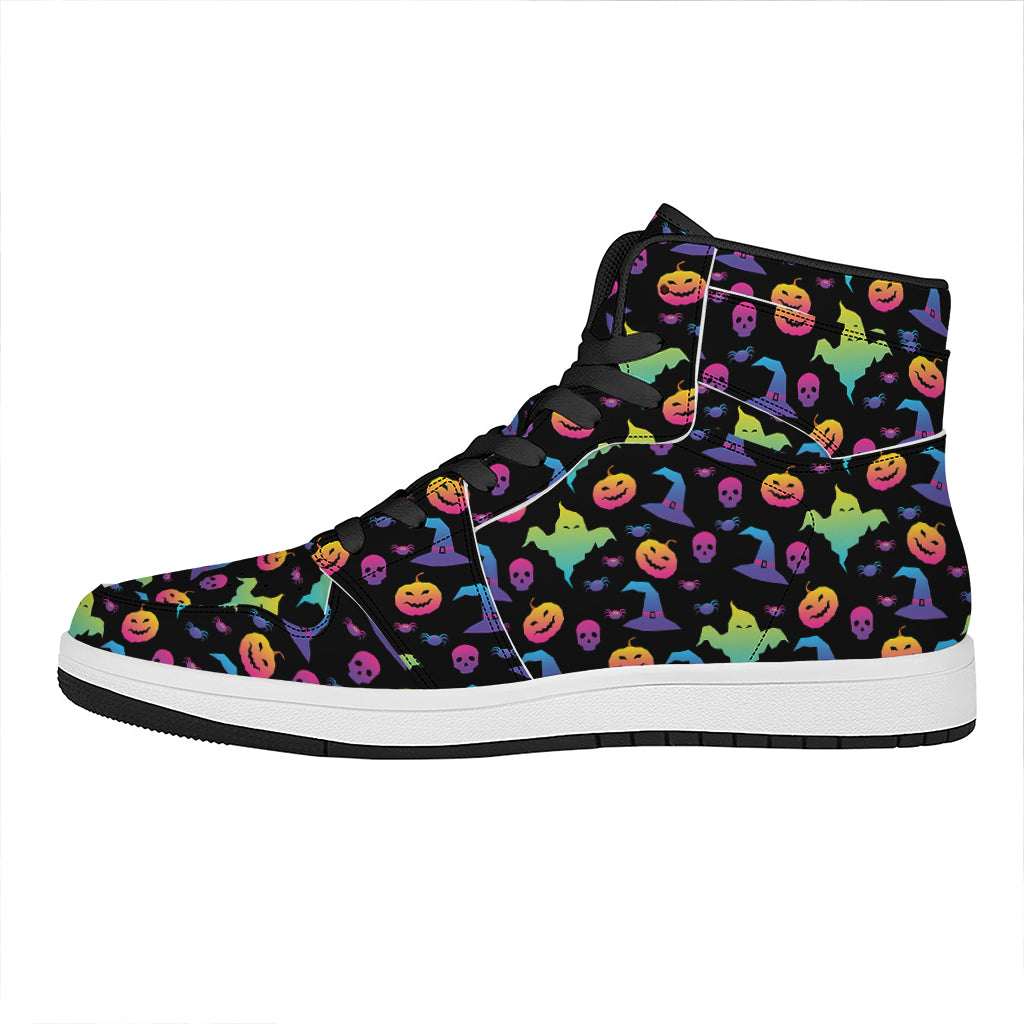 Colorful Halloween Party Pattern Print High Top Leather Sneakers