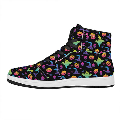 Colorful Halloween Party Pattern Print High Top Leather Sneakers