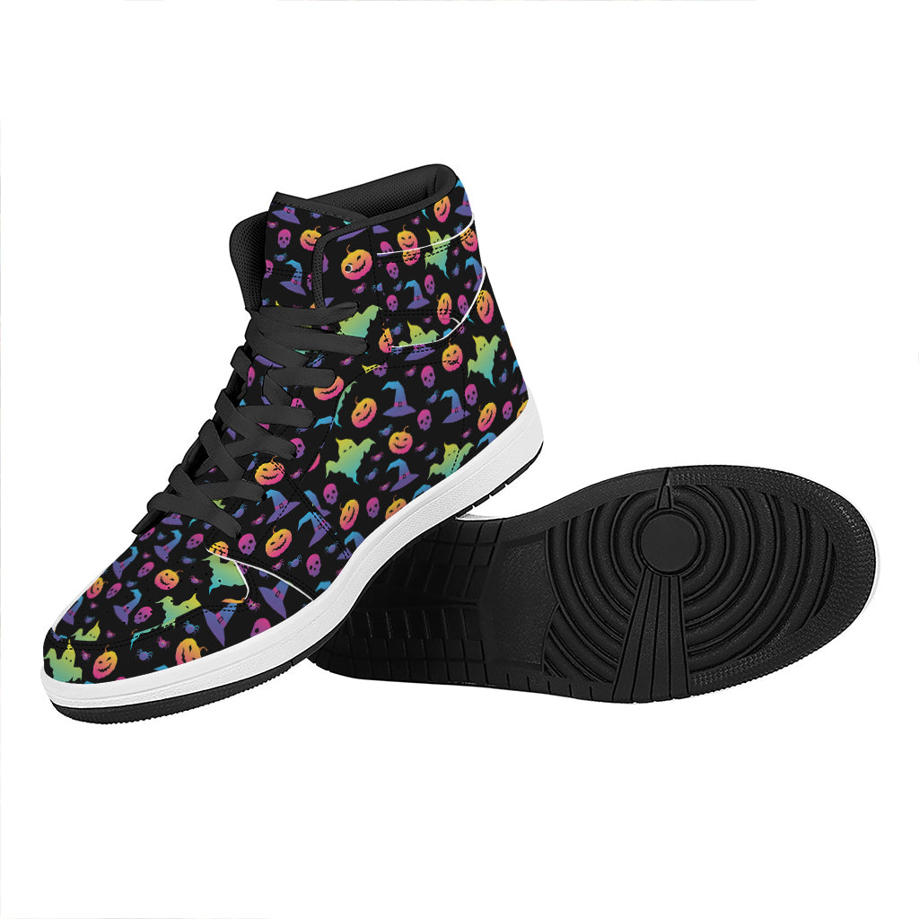 Colorful Halloween Party Pattern Print High Top Leather Sneakers