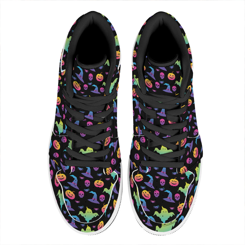 Colorful Halloween Party Pattern Print High Top Leather Sneakers