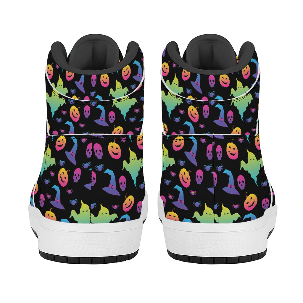 Colorful Halloween Party Pattern Print High Top Leather Sneakers
