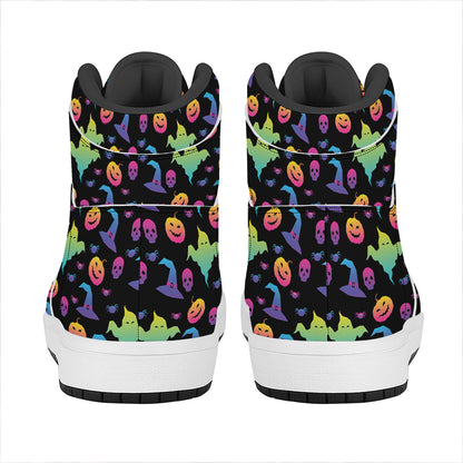 Colorful Halloween Party Pattern Print High Top Leather Sneakers