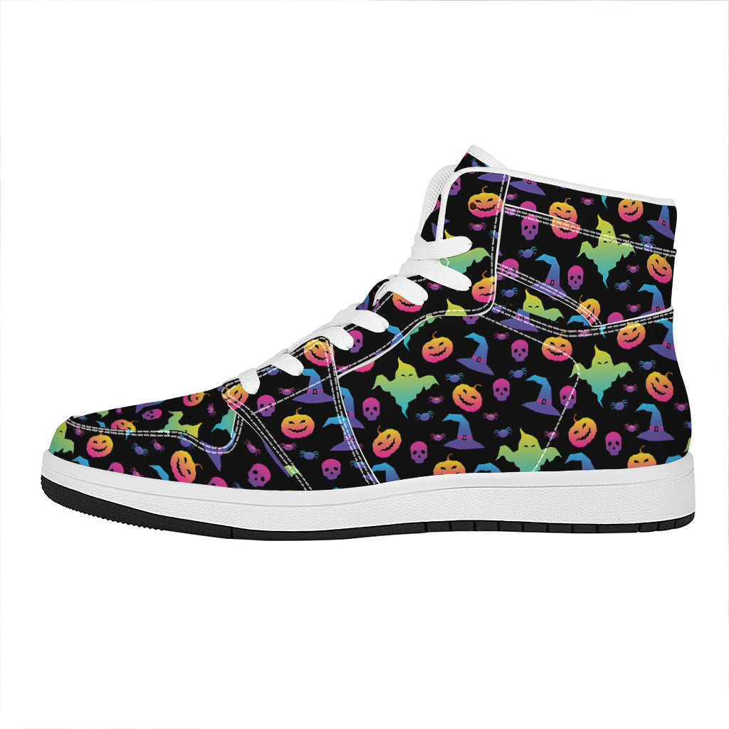 Colorful Halloween Party Pattern Print High Top Leather Sneakers