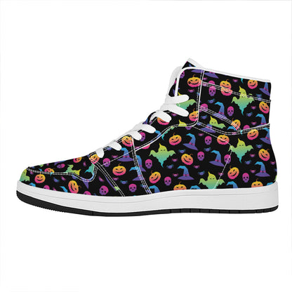 Colorful Halloween Party Pattern Print High Top Leather Sneakers