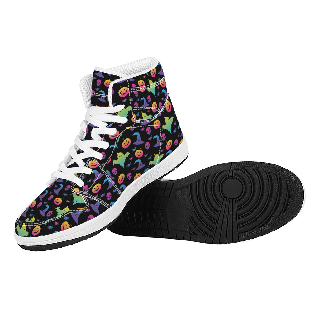 Colorful Halloween Party Pattern Print High Top Leather Sneakers