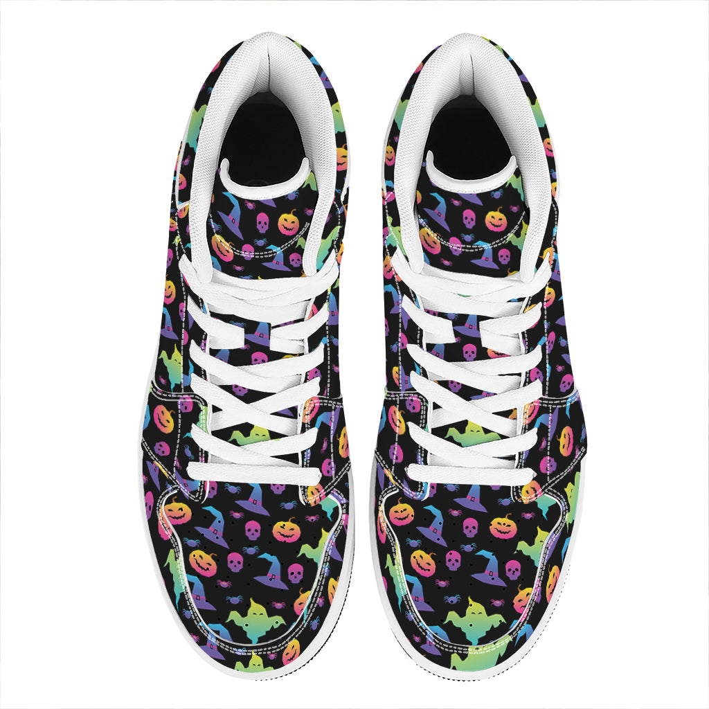 Colorful Halloween Party Pattern Print High Top Leather Sneakers