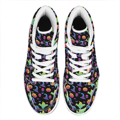 Colorful Halloween Party Pattern Print High Top Leather Sneakers