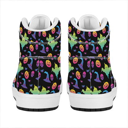 Colorful Halloween Party Pattern Print High Top Leather Sneakers
