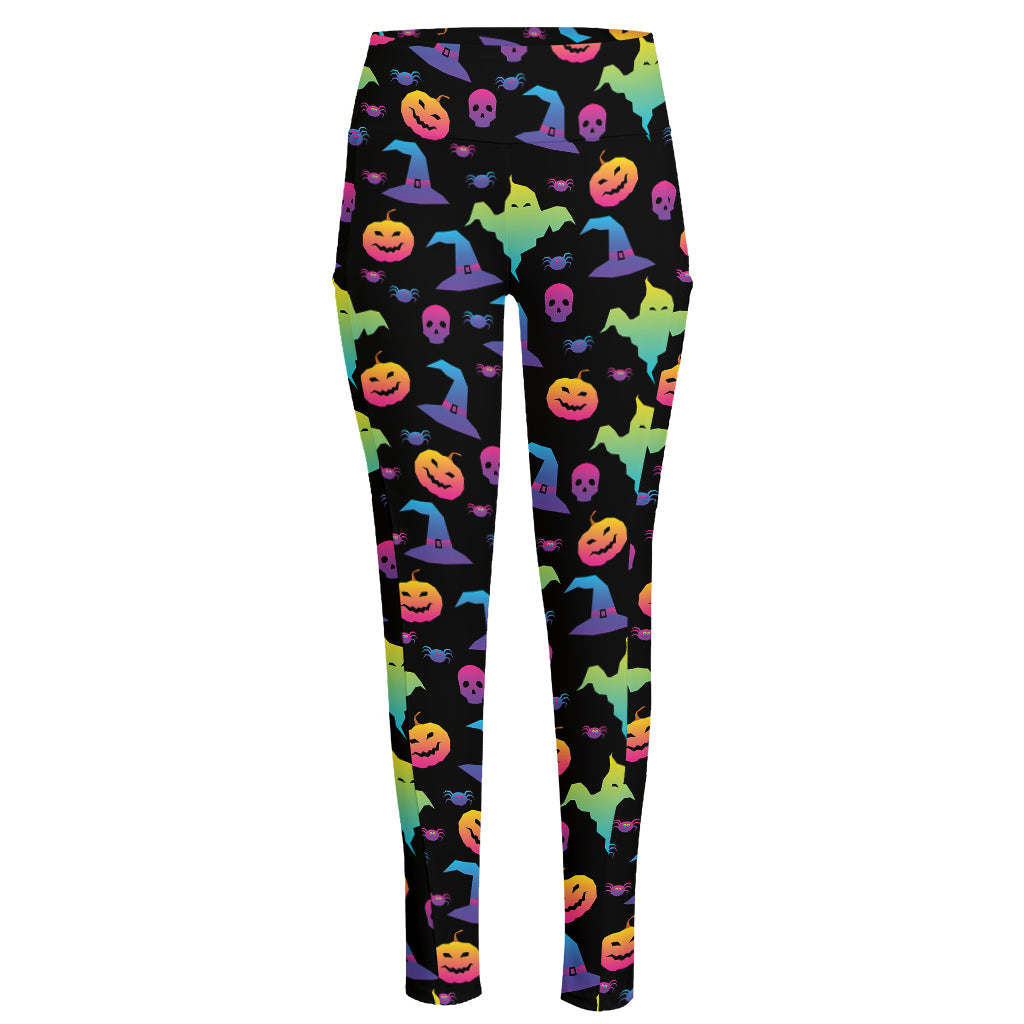 Colorful Halloween Party Pattern Print High-Waisted Pocket Leggings
