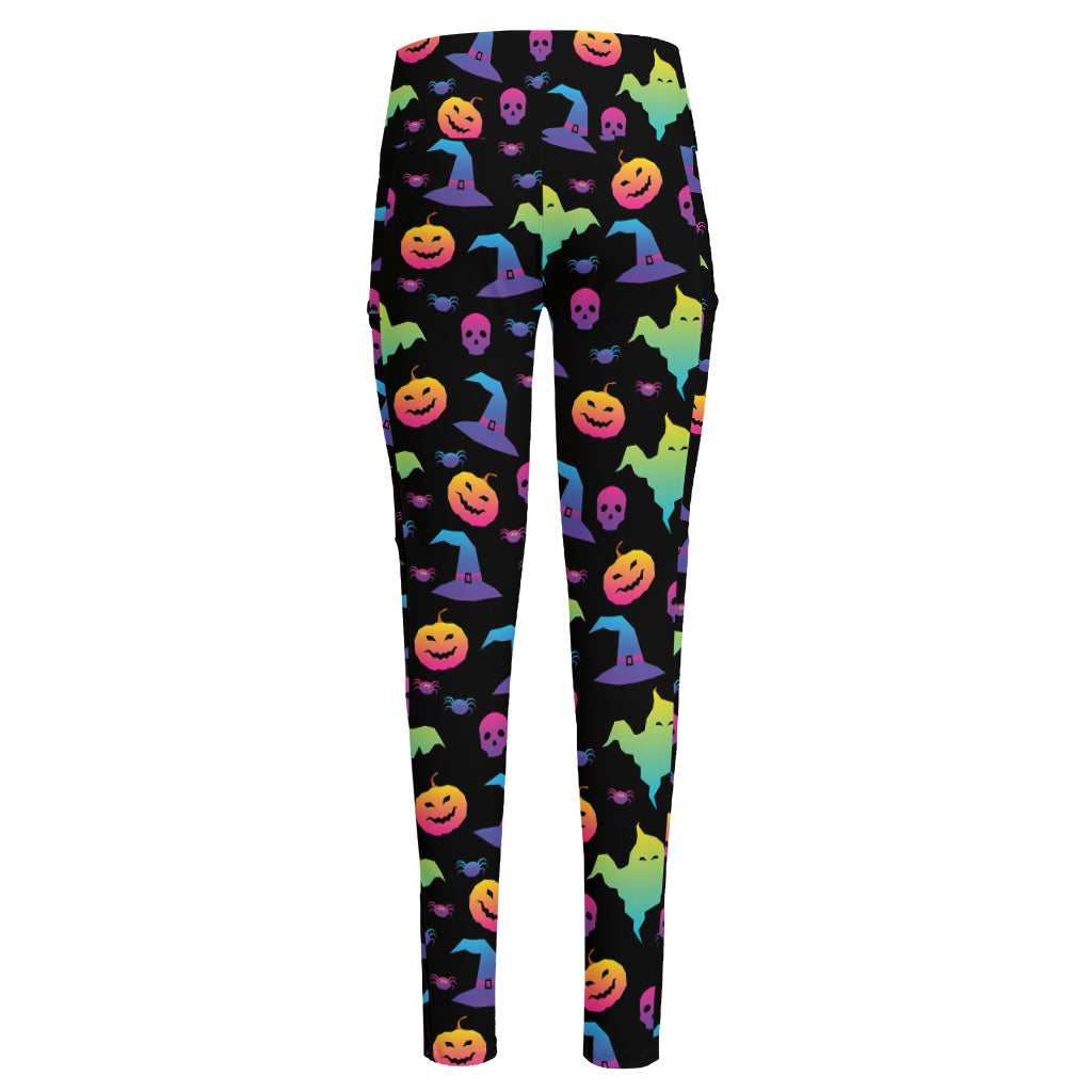 Colorful Halloween Party Pattern Print High-Waisted Pocket Leggings