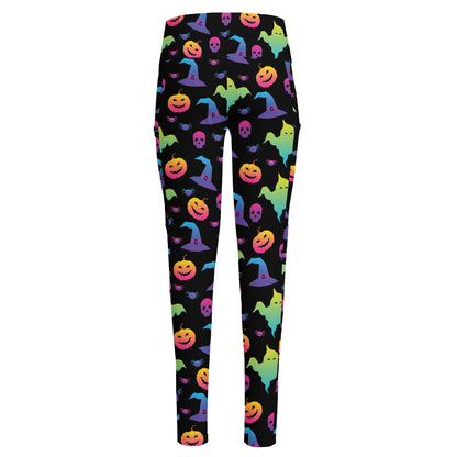 Colorful Halloween Party Pattern Print High-Waisted Pocket Leggings