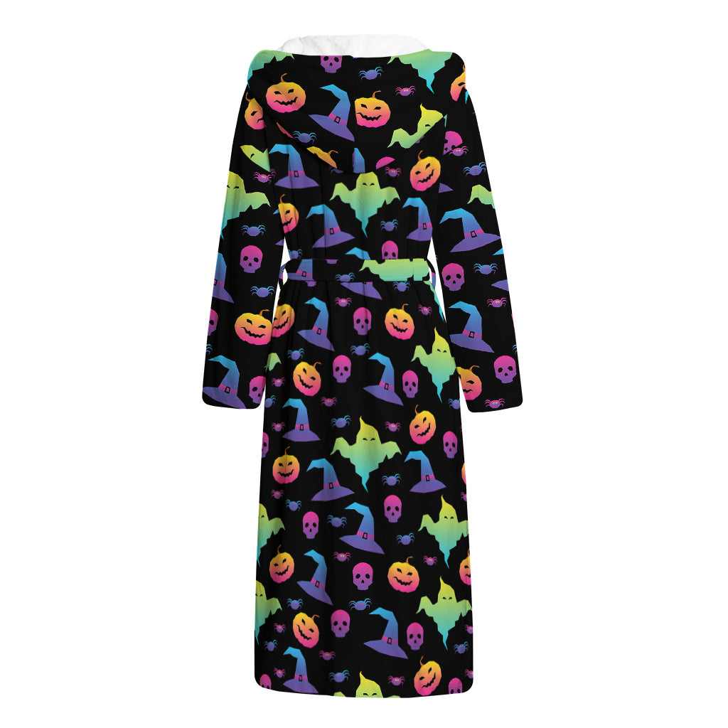 Colorful Halloween Party Pattern Print Hooded Bathrobe