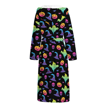 Colorful Halloween Party Pattern Print Hooded Bathrobe