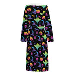 Colorful Halloween Party Pattern Print Hooded Bathrobe