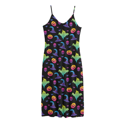 Colorful Halloween Party Pattern Print Jersey Midi Cami Dress