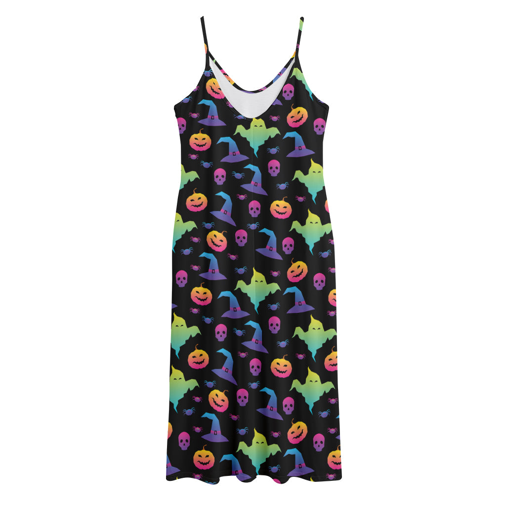 Colorful Halloween Party Pattern Print Jersey Midi Cami Dress