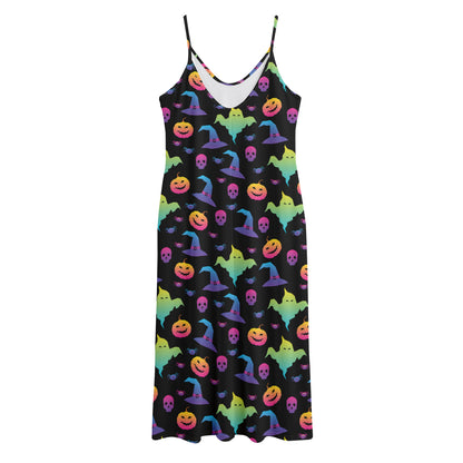 Colorful Halloween Party Pattern Print Jersey Midi Cami Dress
