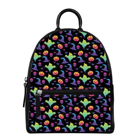 Colorful Halloween Party Pattern Print Leather Backpack