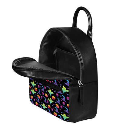 Colorful Halloween Party Pattern Print Leather Backpack