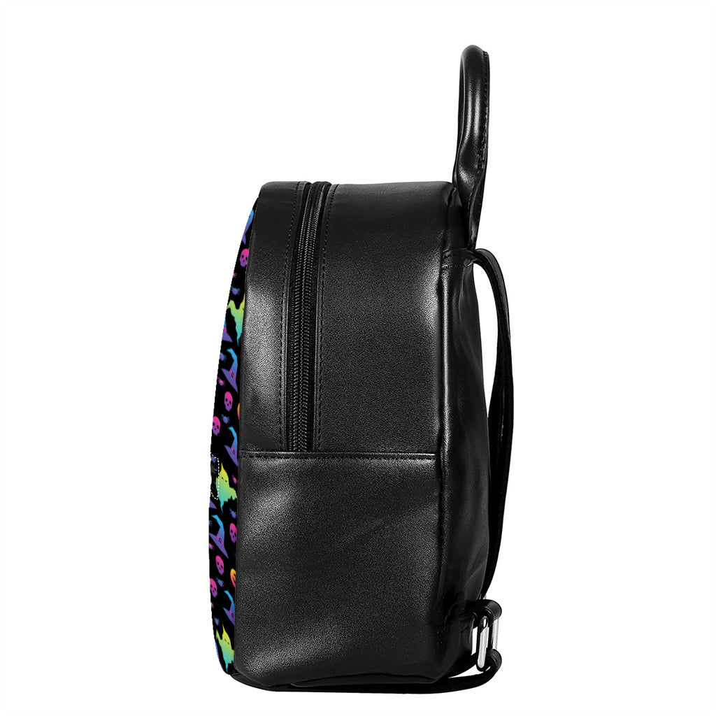 Colorful Halloween Party Pattern Print Leather Backpack
