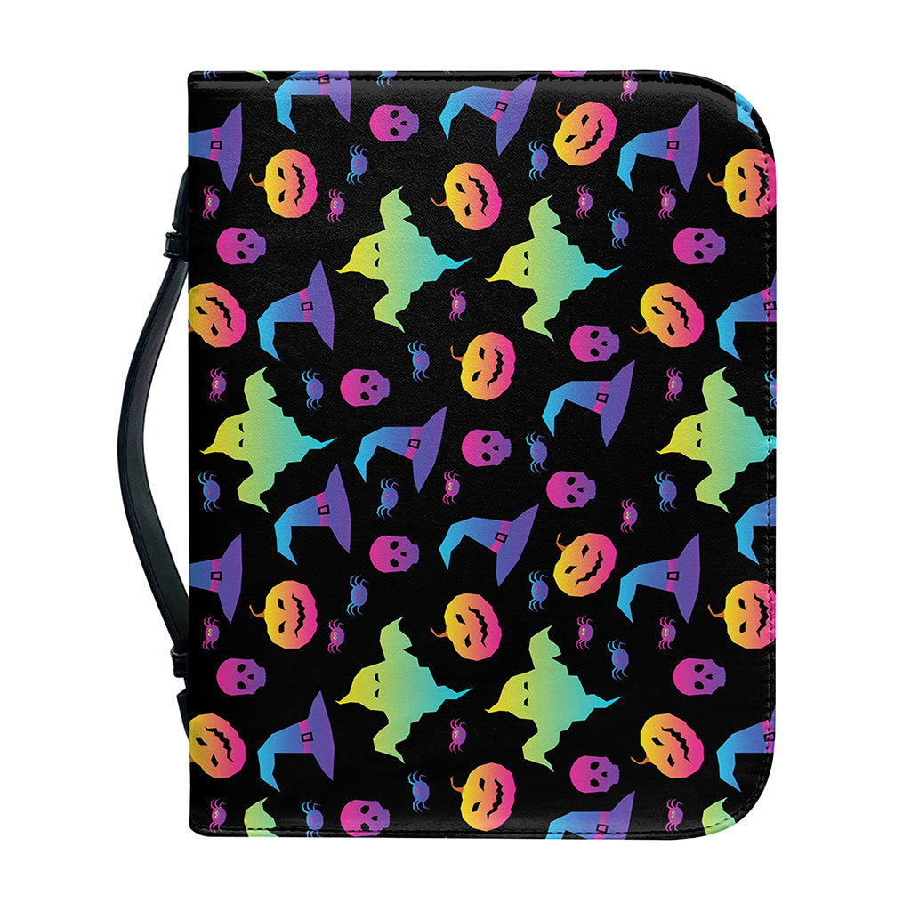 Colorful Halloween Party Pattern Print Leather Bible Cover