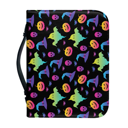 Colorful Halloween Party Pattern Print Leather Bible Cover