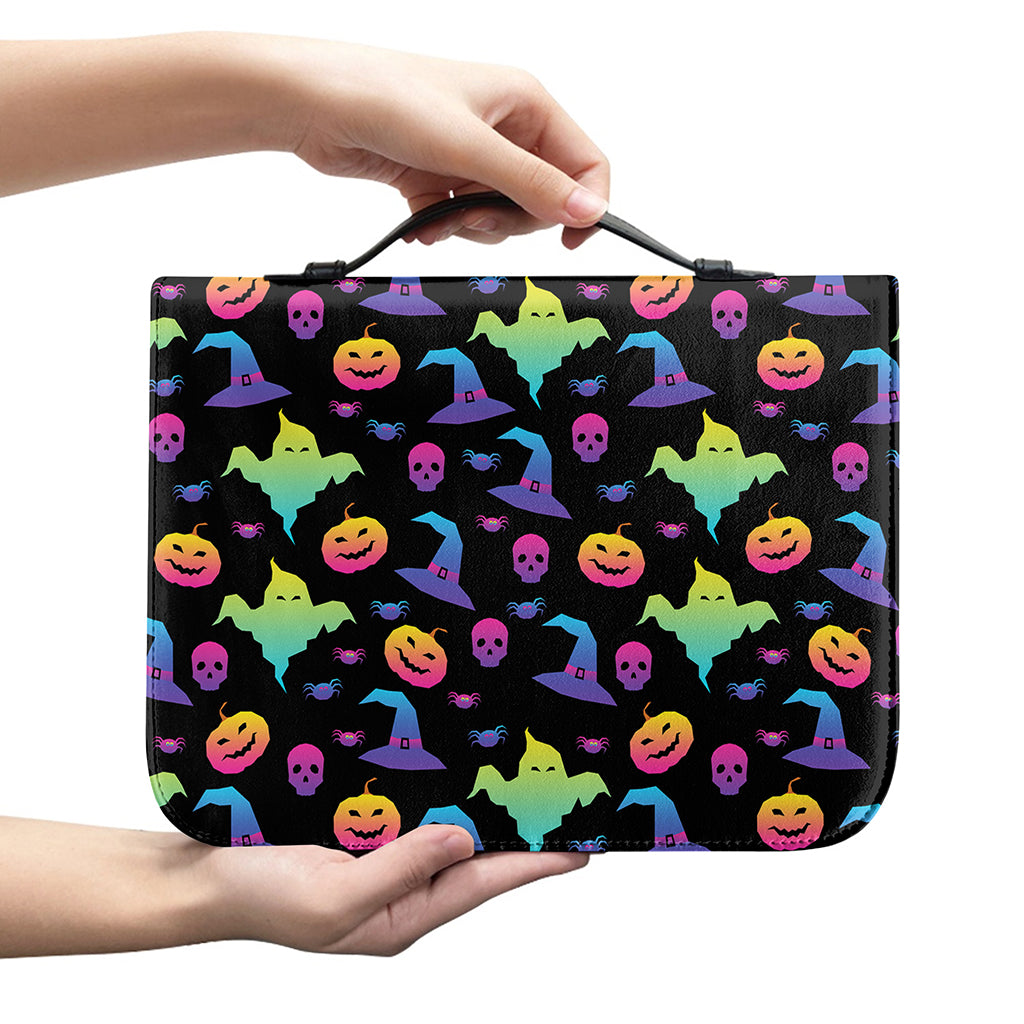 Colorful Halloween Party Pattern Print Leather Bible Cover