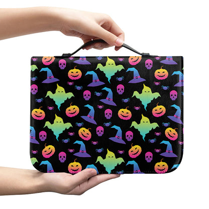 Colorful Halloween Party Pattern Print Leather Bible Cover