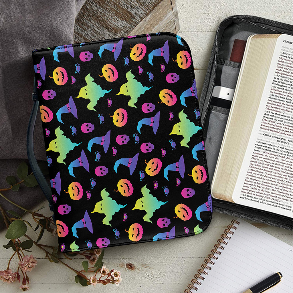 Colorful Halloween Party Pattern Print Leather Bible Cover