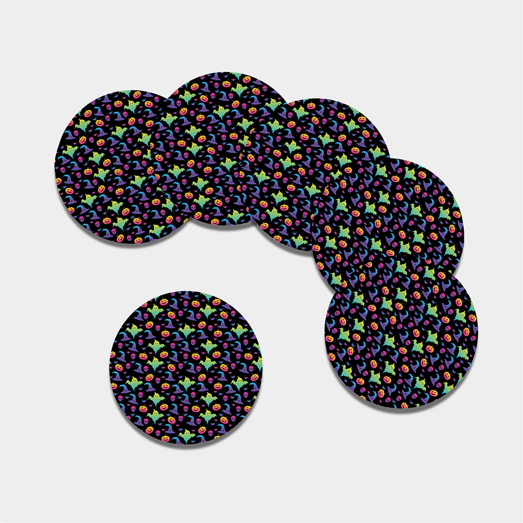 Colorful Halloween Party Pattern Print Leather Coaster Set