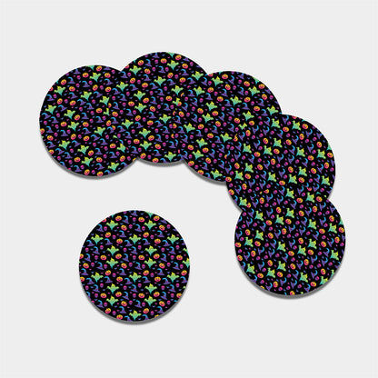Colorful Halloween Party Pattern Print Leather Coaster Set