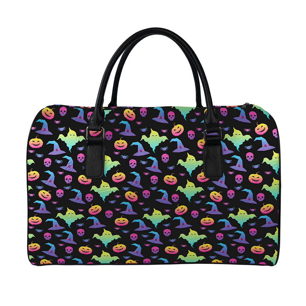 Colorful Halloween Party Pattern Print Leather Duffle Bag