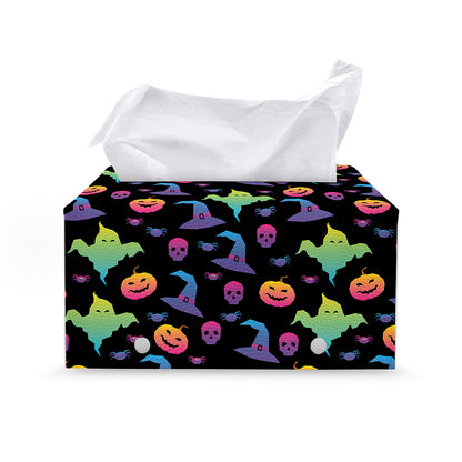 Colorful Halloween Party Pattern Print Leather Tissue Box Cover