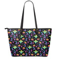 Colorful Halloween Party Pattern Print Leather Tote Bag With Zipper