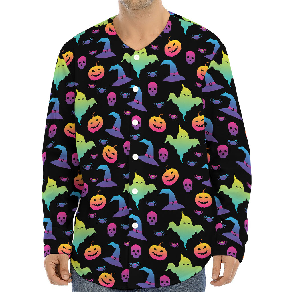 Colorful Halloween Party Pattern Print Long Sleeve Baseball Jersey