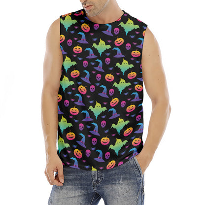 Colorful Halloween Party Pattern Print Men's Fitness Tank Top