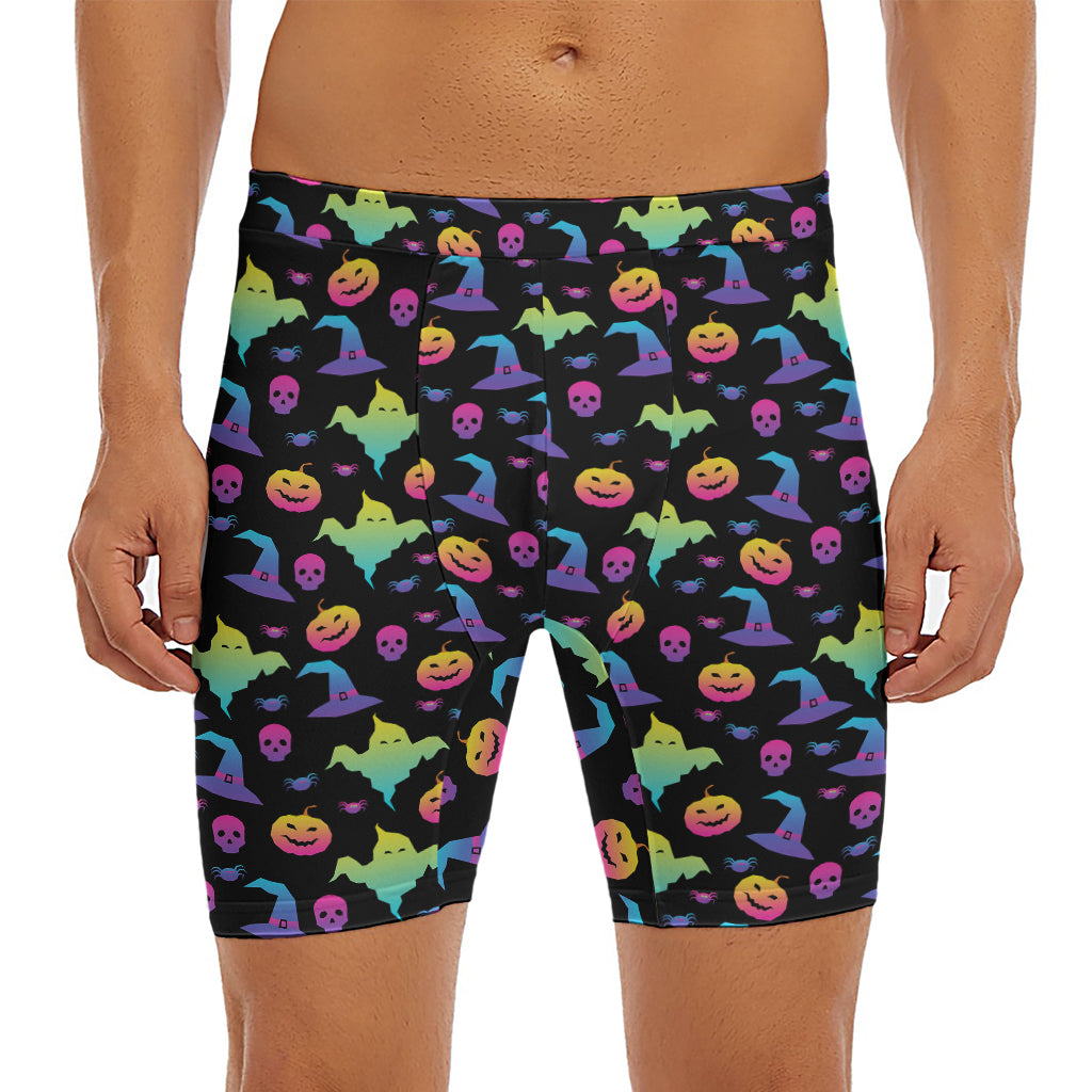 Colorful Halloween Party Pattern Print Men's Long Boxer Briefs