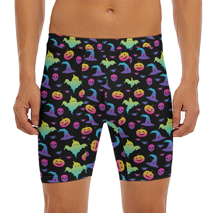 Colorful Halloween Party Pattern Print Men's Long Boxer Briefs