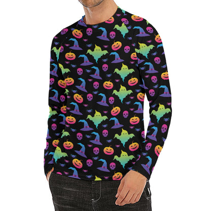 Colorful Halloween Party Pattern Print Men's Long Sleeve Rash Guard